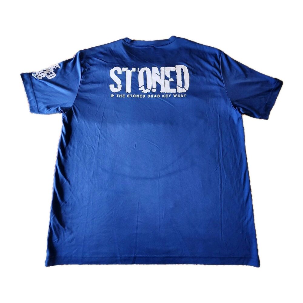 Men's Everbody Must Get Stoned Crab Restaurant Key West Fl Shirt 2XL Blue